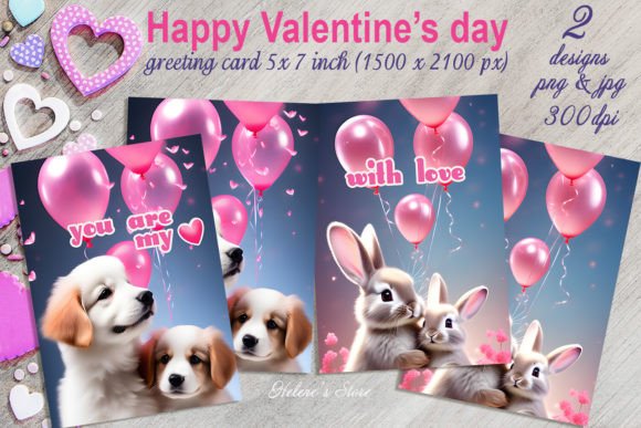 Download Valentines Animals on Greeting Cards Set - Greeting cards Collection