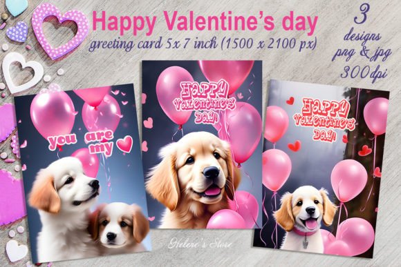 Download Cute Valentines Dog Greeting Cards Set - Greeting cards Collection