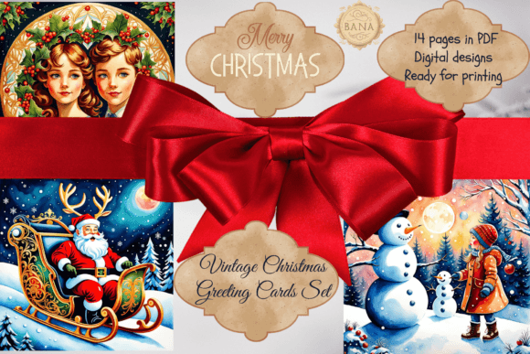Download Vintage Christmas Greeting Cards Set - Greeting cards Collection