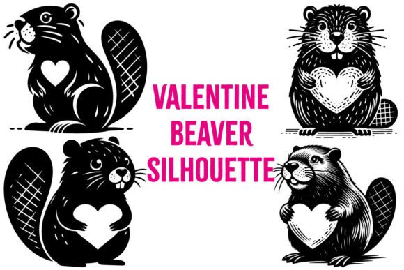 Download Beaver Valentine Silhouette Vector Set - Valentine silhouette Collection